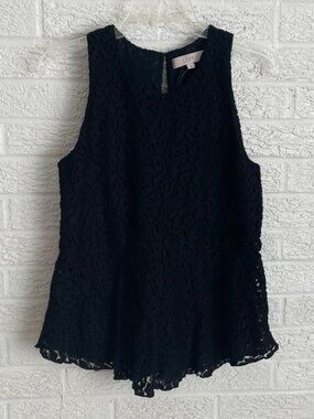 LOFT black lace sleeveless peplum top NWT